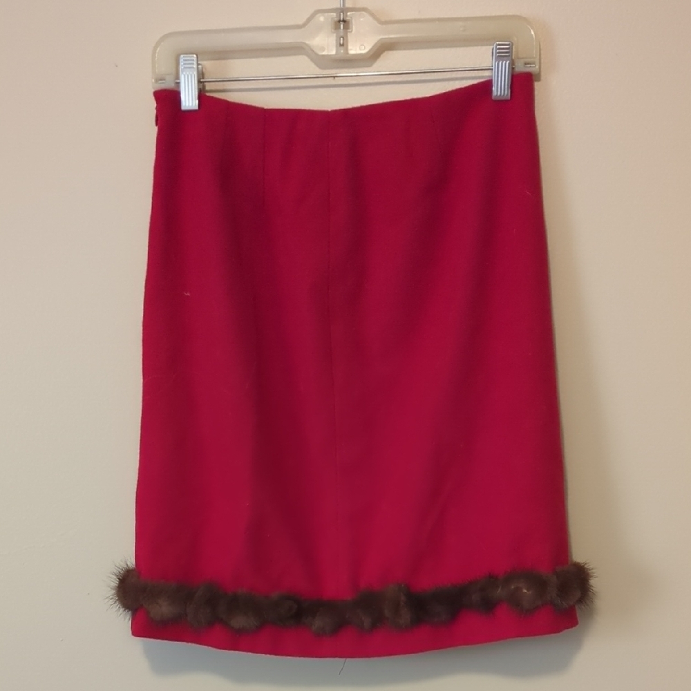 Skirtin Around Red Pencil Skirt with Fur Trim